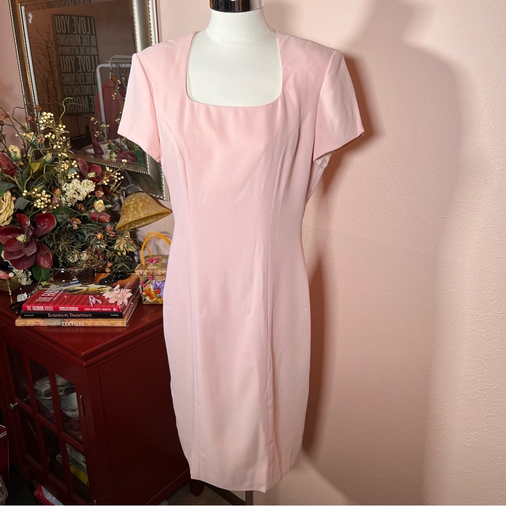 Vintage 1990 Liz Claiborne Pale Pink Sheath Dress Oversized Jacket Minimalist 8 - Picture 12 of 16